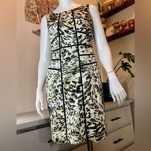 Ann Taylor Black Cream Green Modern Abstract Print Dress